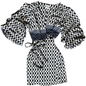 MISA Paisley Wrap Dress With Braided Belt Layered‎ Balloon Sleeves Boho Style S